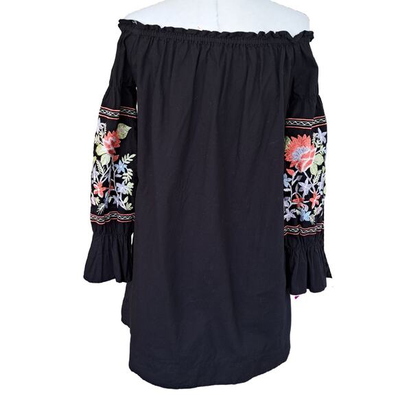 Free People Fleur du Jour Floral Embroidered Mini Dress Medium Off the Shoulder - Picture 3 of 9